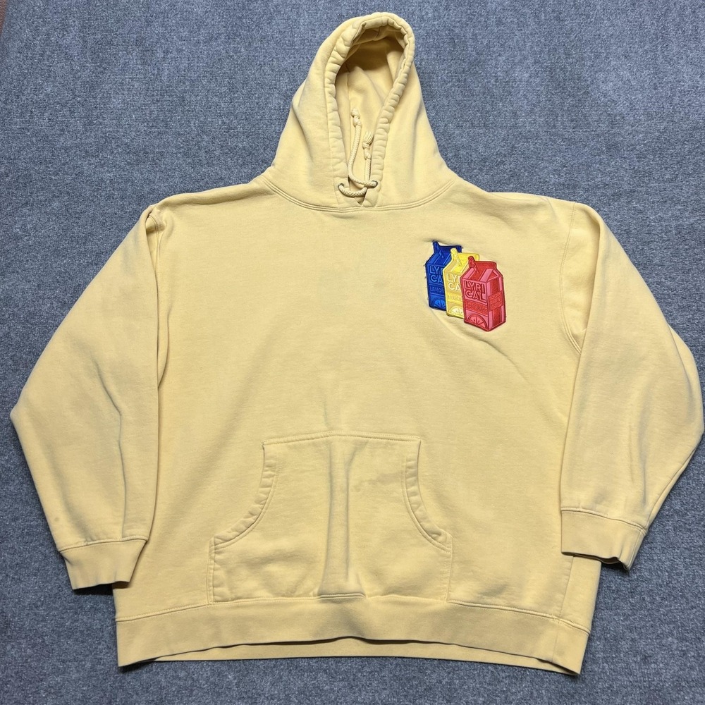 Lyrical Lemonade Hoodie Mens 2XL Yellow Pullover Fleece Sweatshirt Milk Carton